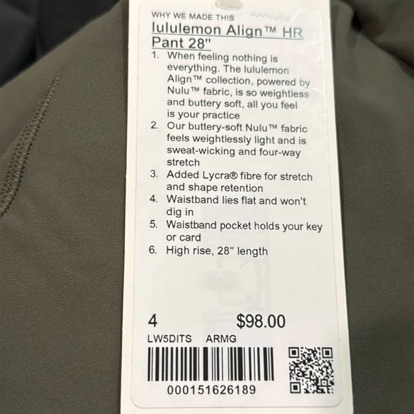 Lululemon Align High-Rise Pant 28" Army Green size 4 NWT leggings